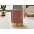 Daphnes Dinnette 17.5 x 13.37 x 13.37 in. Metal Base Ottoman Dark Pink Velvet & Gold DA3067008